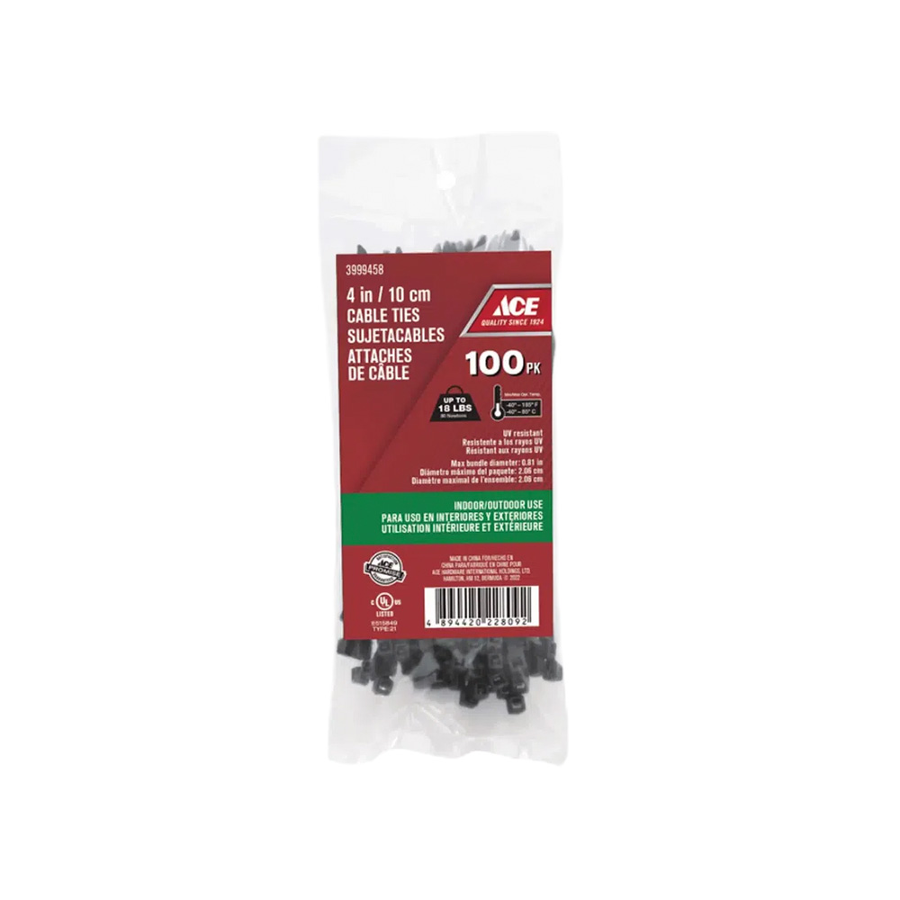 Amarra plastica 10.16cm 18lb negro pack 100