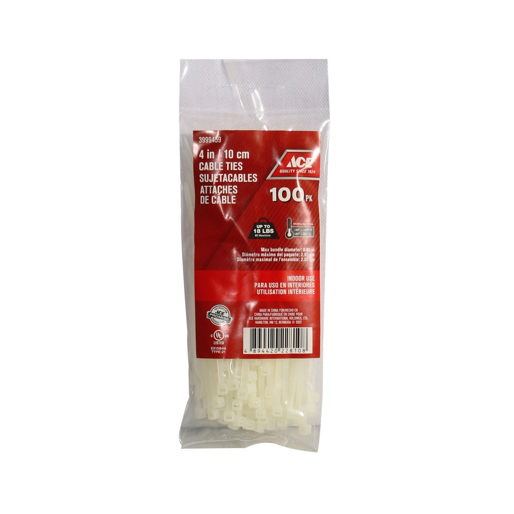 Amarra plastica 10.16cm 18lb blanco pack 100