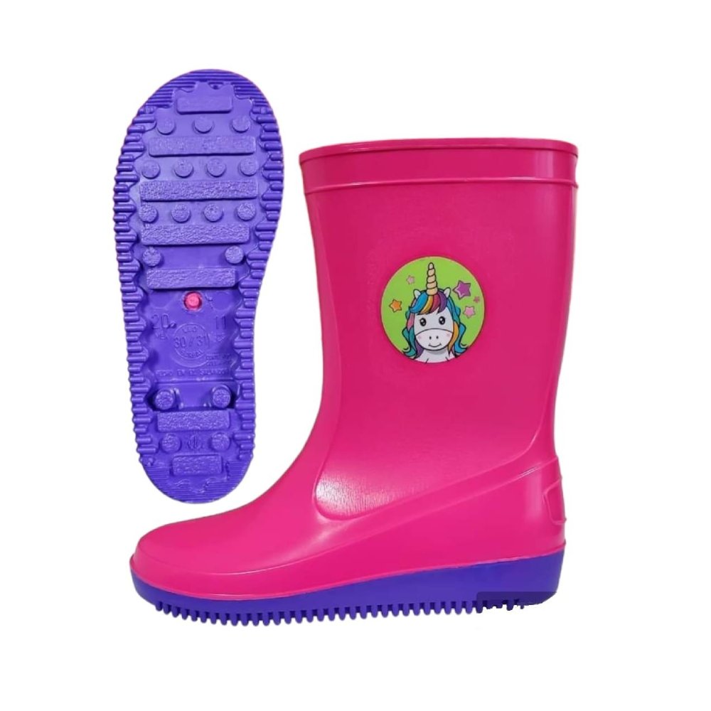 Bota de hule rosa suela morada talla 28/29 m19