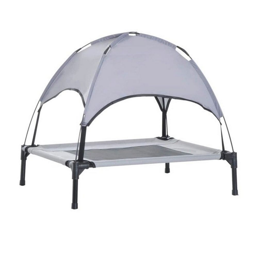 Cama para perro elevado con canopy 24.5x28x30 pulg gris