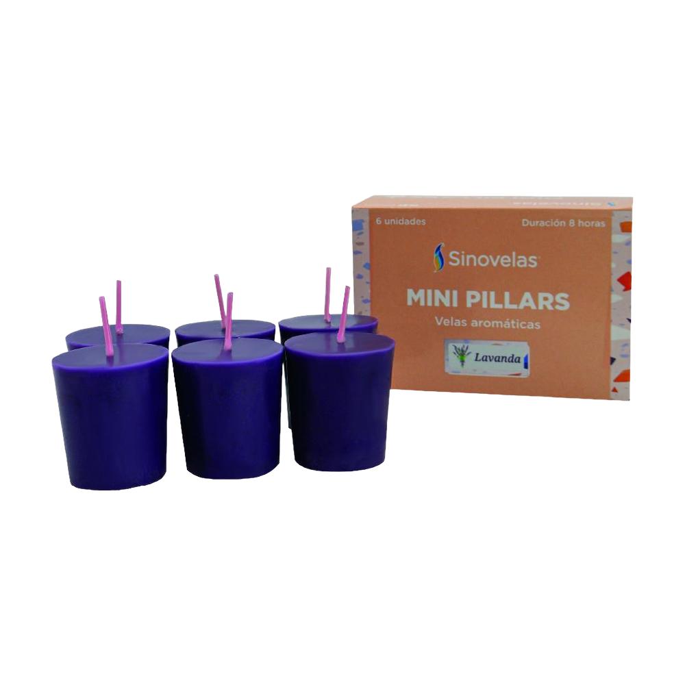 Velas aromaticas lavanda mini pillars 6 pzas