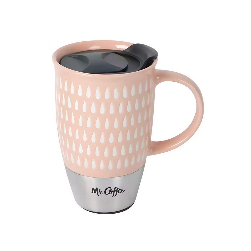 Taza para café de 15 onzas con tapa color durazno