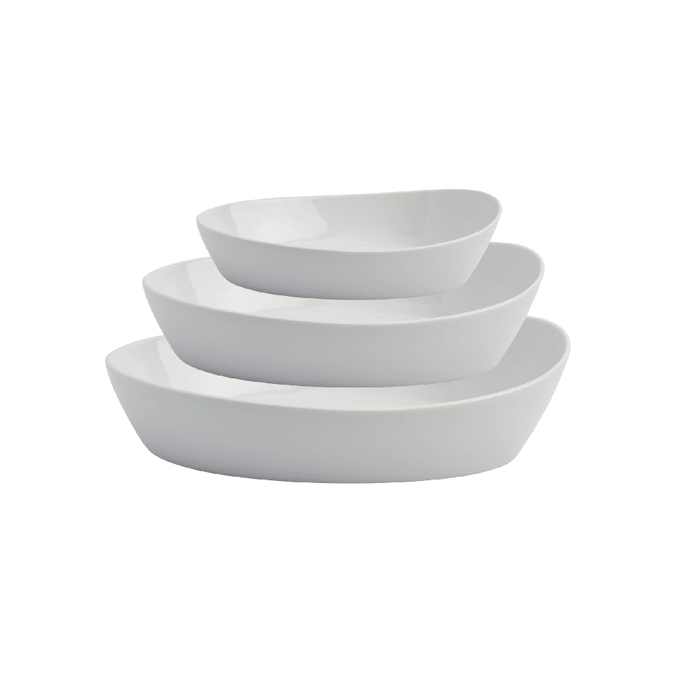 Bowl de ceramica ovalada blanco 3 pzas