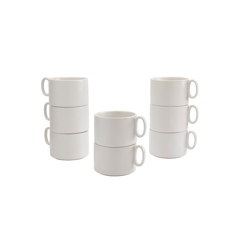Taza de ceramica 15oz blanco apilable 8 piezas