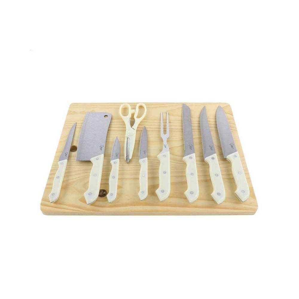 Tabla para picar de madera y cuchillos 10 piezas