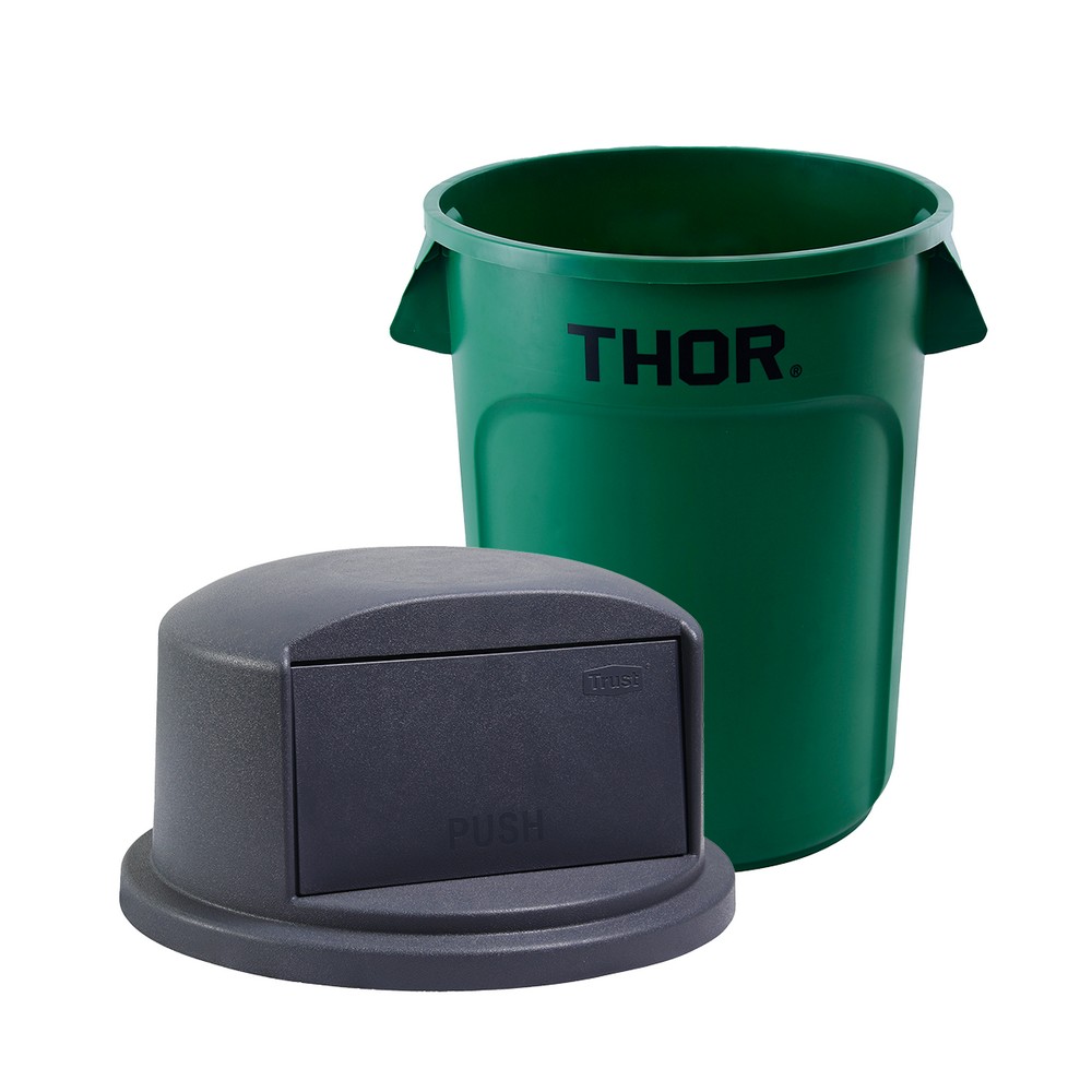 Basurero plastico industrial 121 l verde thor tapa alta gris