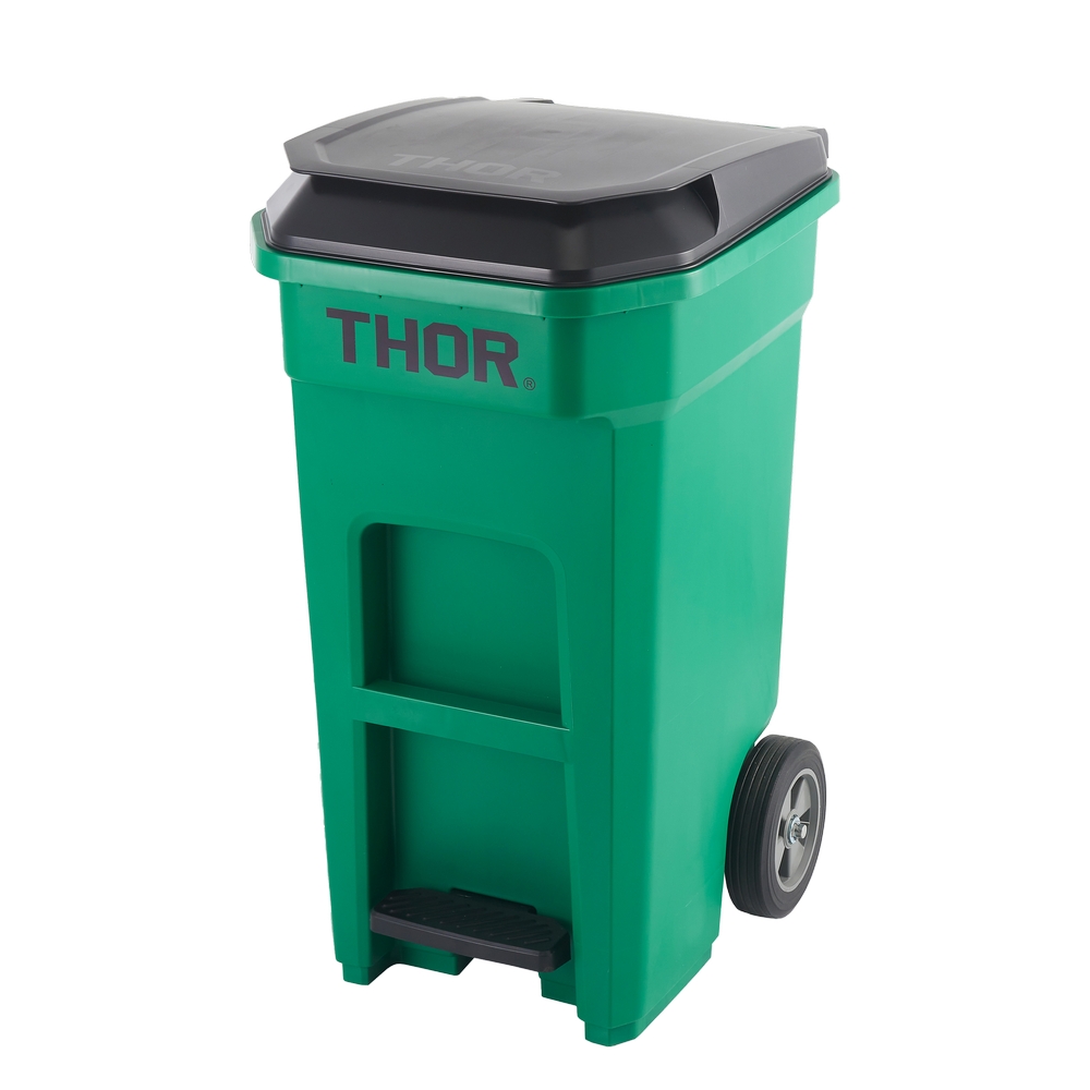 Basurero plastico de pedal 120l verde thor con rodos