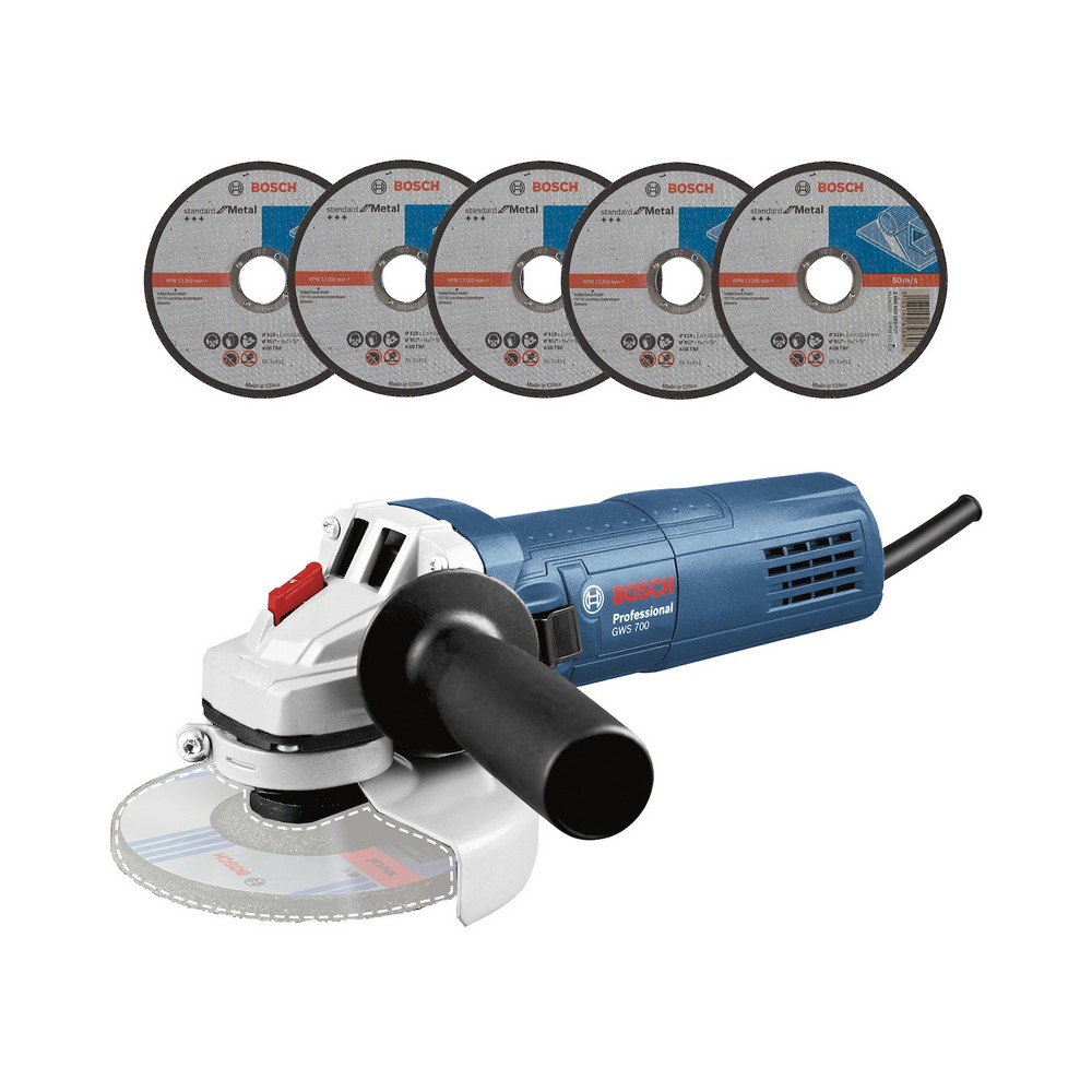 Combo esmeril angular 4-1/2 pulg 710w gws 700 + 5 discos corte