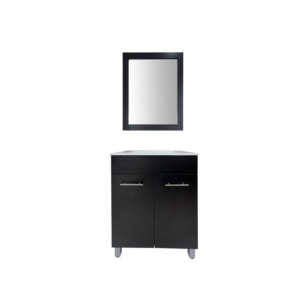 Mueble wengué negro con lavamanos y espejo para baño