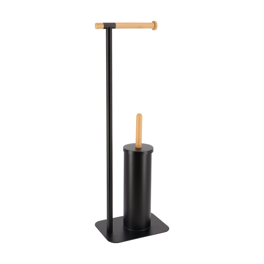 Portarollo de papel metalico con cepillo para baño