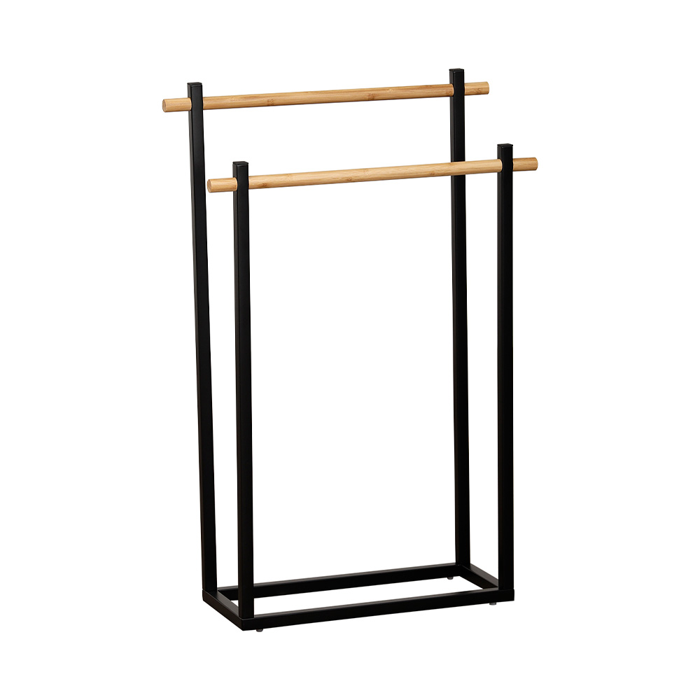 Toallero pedestal de metal/bambú rectangular 2 barras
