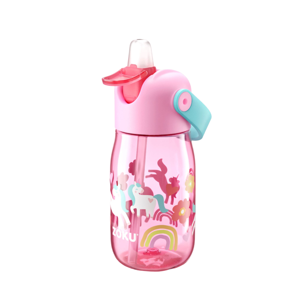 Botella plástica para niño 400ml morado unicornio