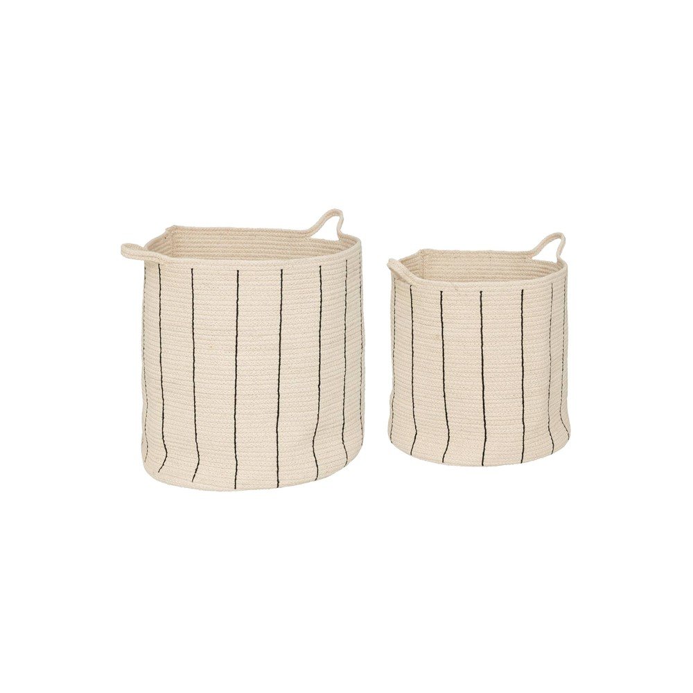 Cesta decorativa de algodón 38cm marfil rayas negras