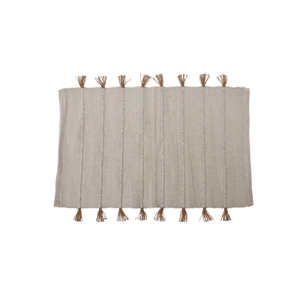 Alfombra decorativo 60x90 cm beige pompones de yute