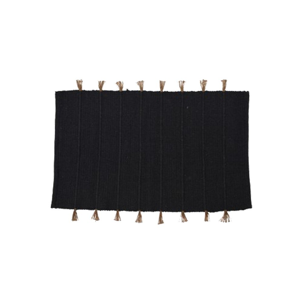 Alfombra decorativo 60x90 cm negro pompones de yute