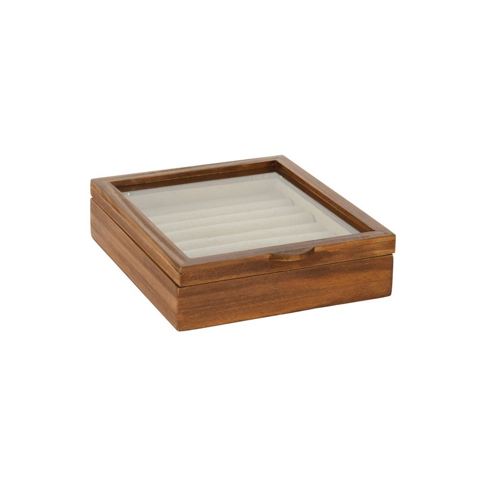 Joyero de madera cuadrado 19.5x17x5 cm café