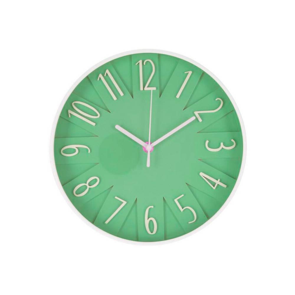 Reloj para pared de plastico redondo 24.8 cm verde