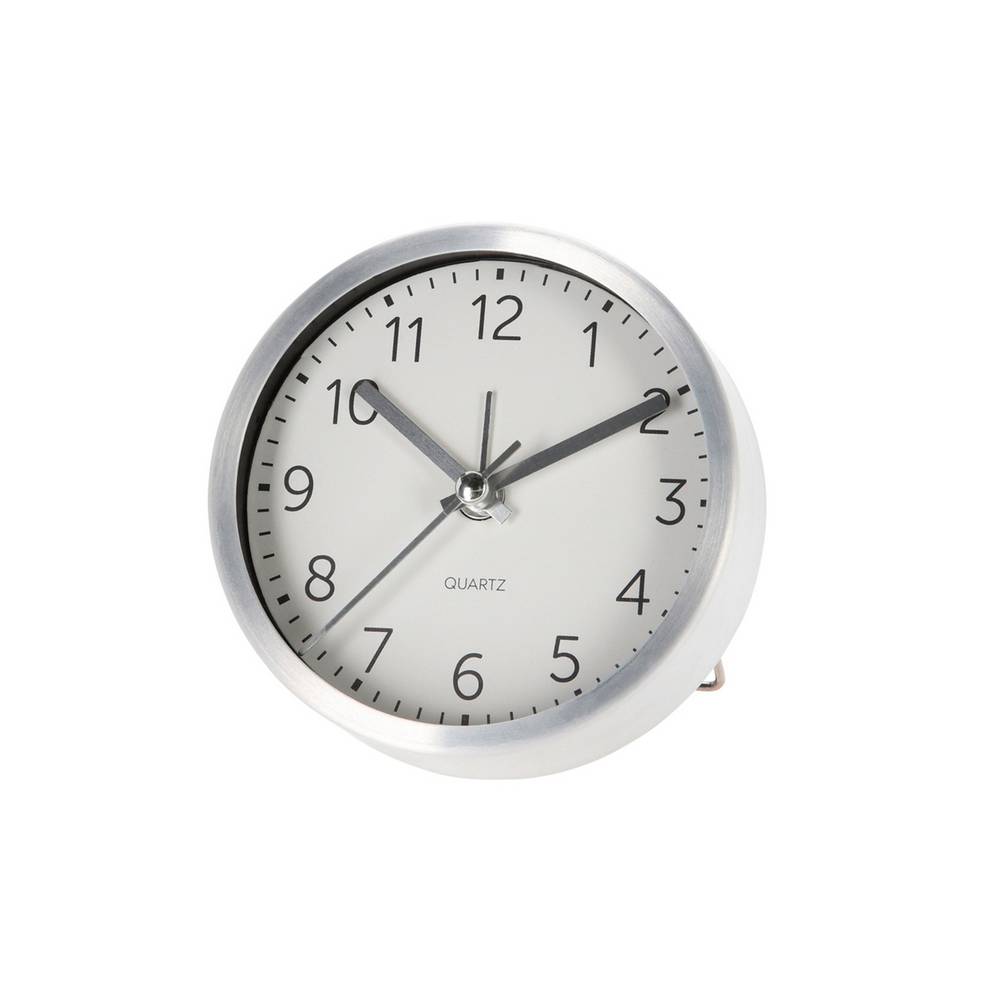 Reloj de mesa de aluminio con despertador 9 cm gris