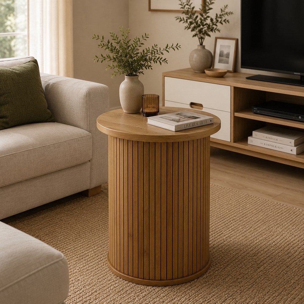 Mesa de centro redonda color beige 50 x 45 cm