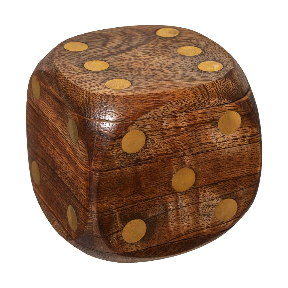Adorno de madera caja forma de dado 6.5x6.5cm marron