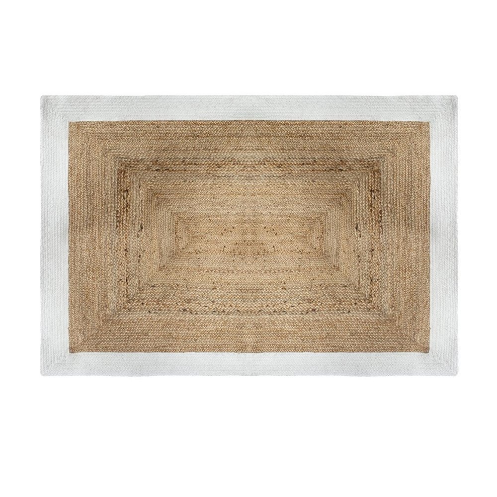 Alfombra decorativa de yute 170x120cm borde blanco