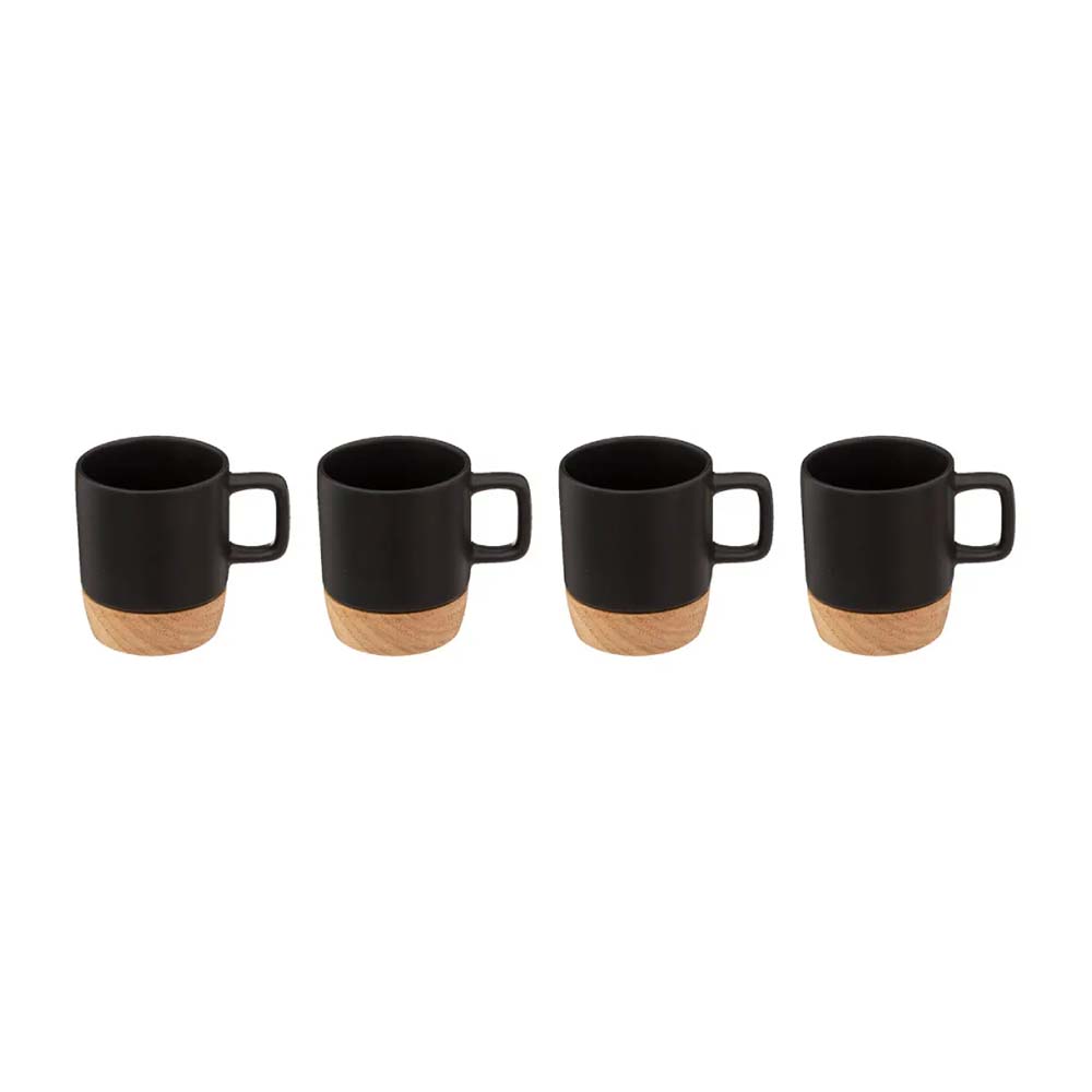 Taza de ceramica con base bambu 120ml negro place 4 pzas