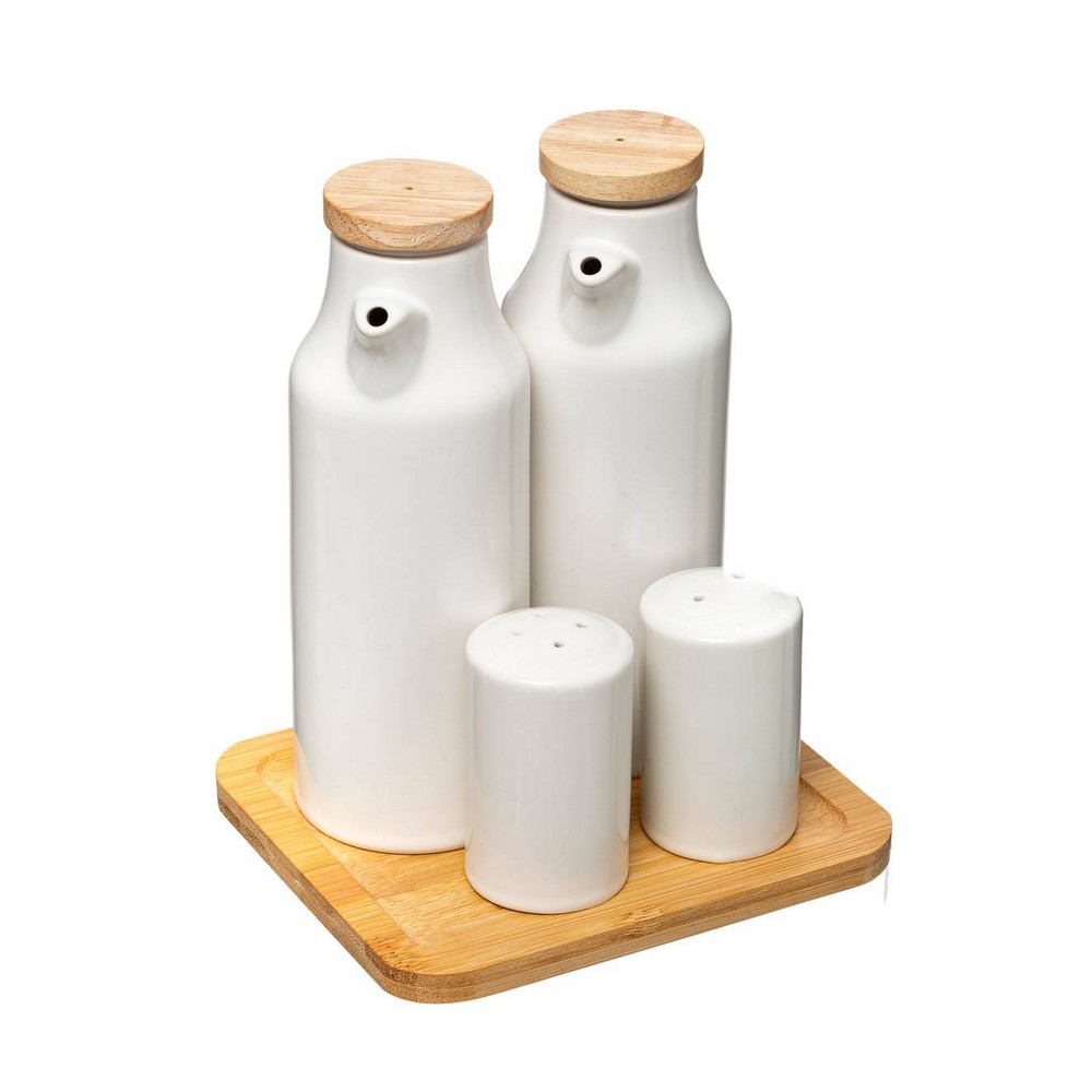Aceitera y vinagrera con salero y pimentero ceramico 5 pzas
