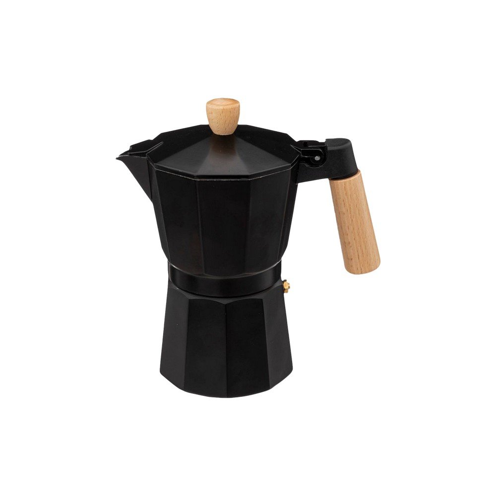 Cafetera italiana de aluminio 6 tazas negro agarre madera