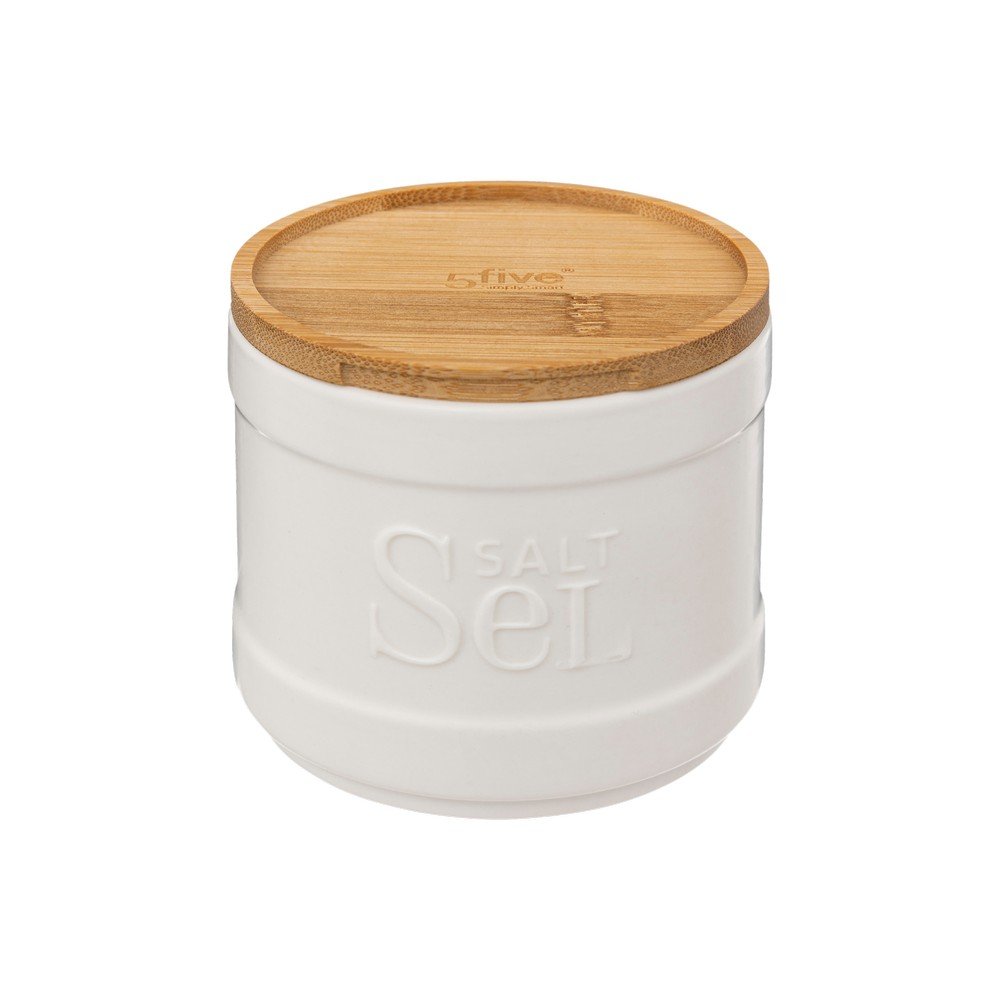 Salero de ceramica 10.7x10cm blanco tapa bambu natureo