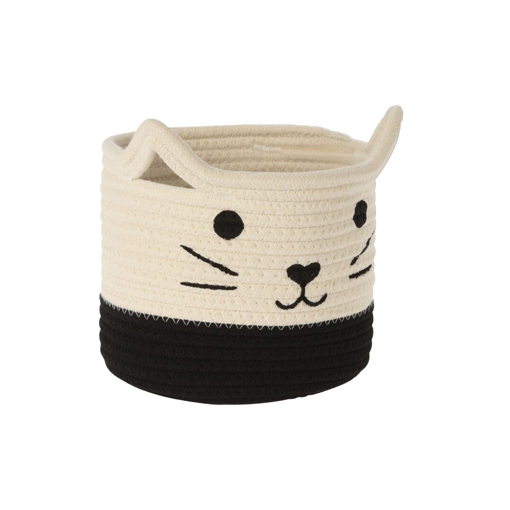 Cesta decorativa de yute mediano blanco/negro gato
