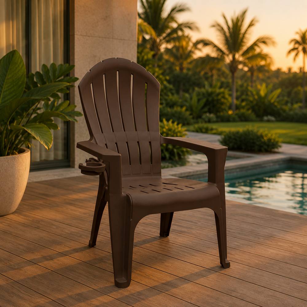 Silla de resina adirondack con portavaso color café