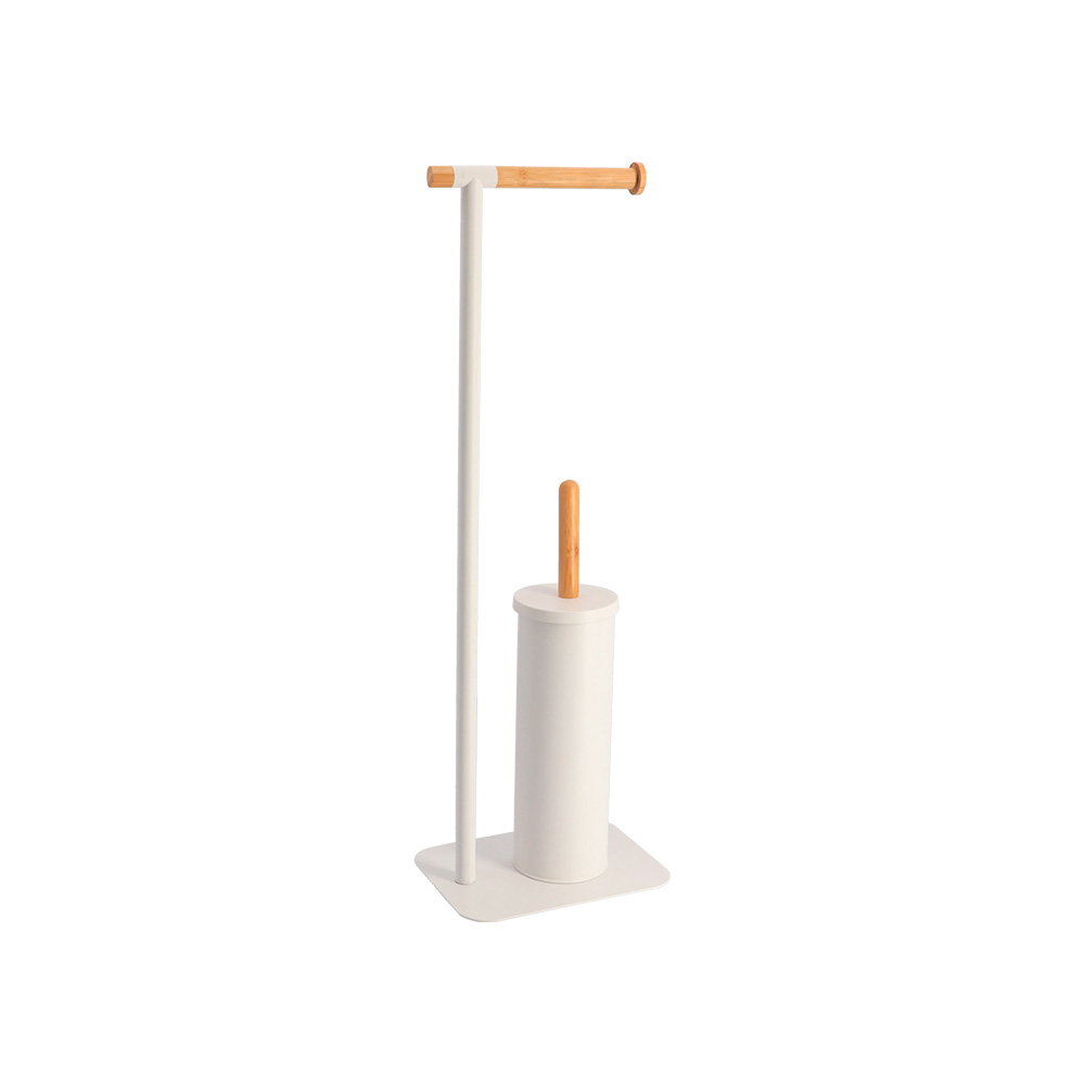 Porta rollo de papel y cepillo para baño blanco/bambu 96162210