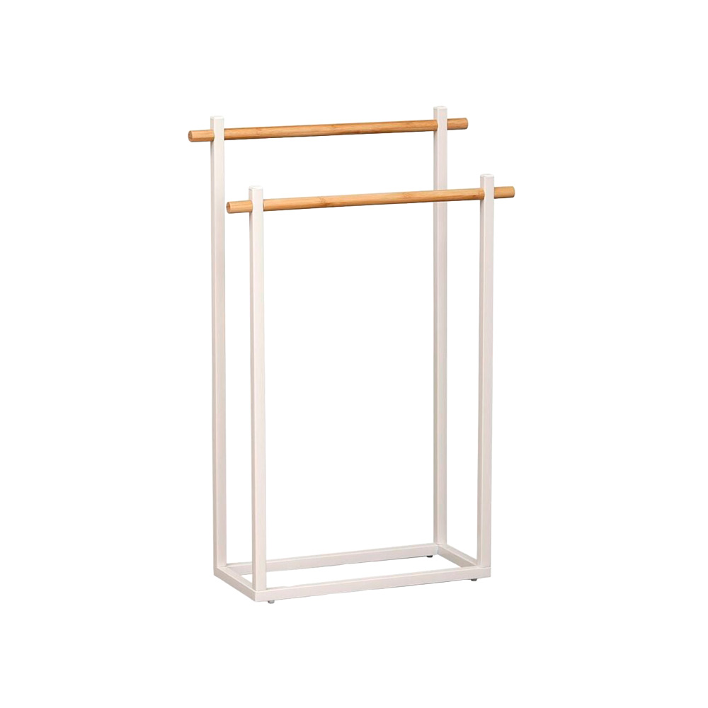 Toallero de metal rectangular de 2 barras bco-bambu 96164210