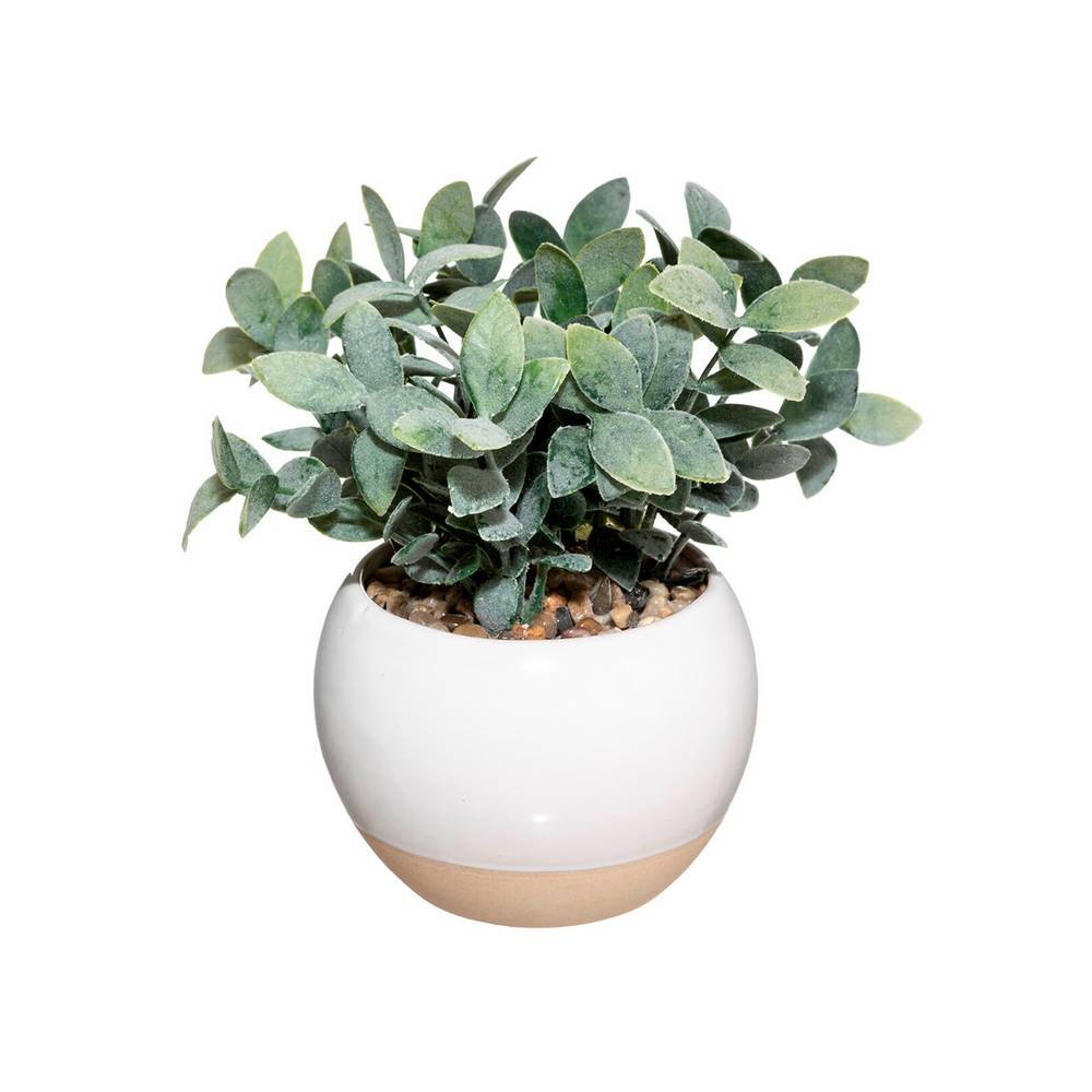 Planta artificial con maceta de ceramica 24 cm blanco