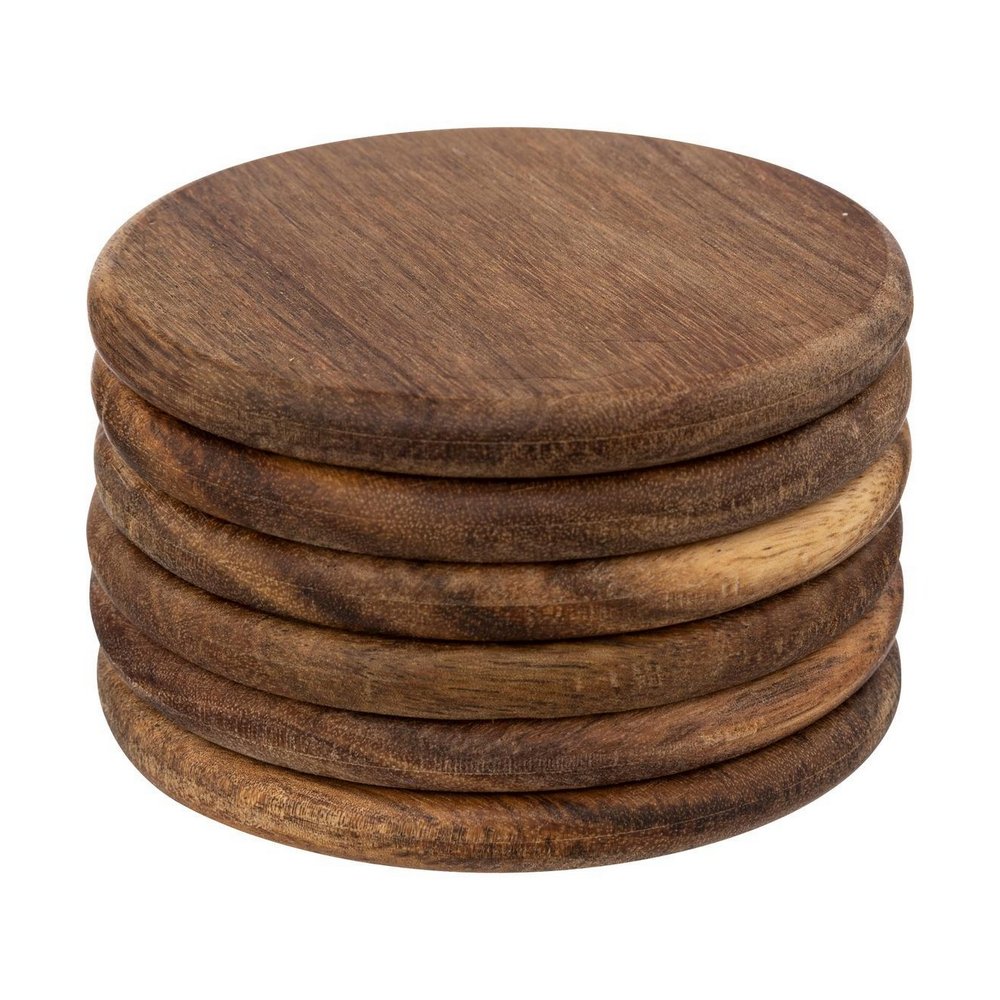 Portavasos de madera redondo 10 cm marron 6 pzas
