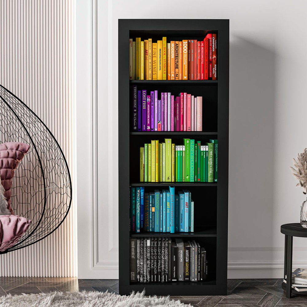 Librera de 5 niveles de color negro 177.8 x 70.4 x 30.3 cm