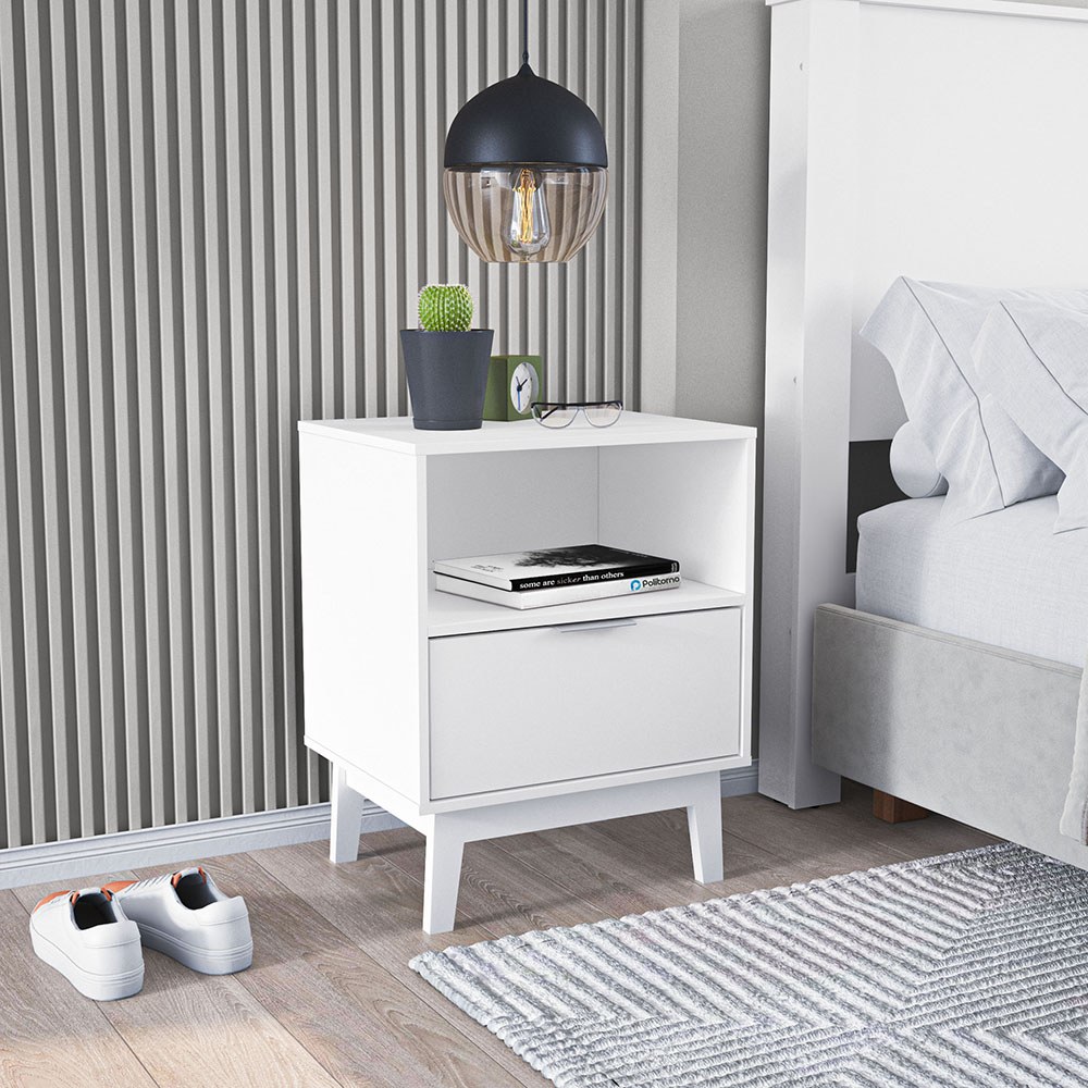 Mesa de noche de madera 56 x 44 x 35 cm color blanco