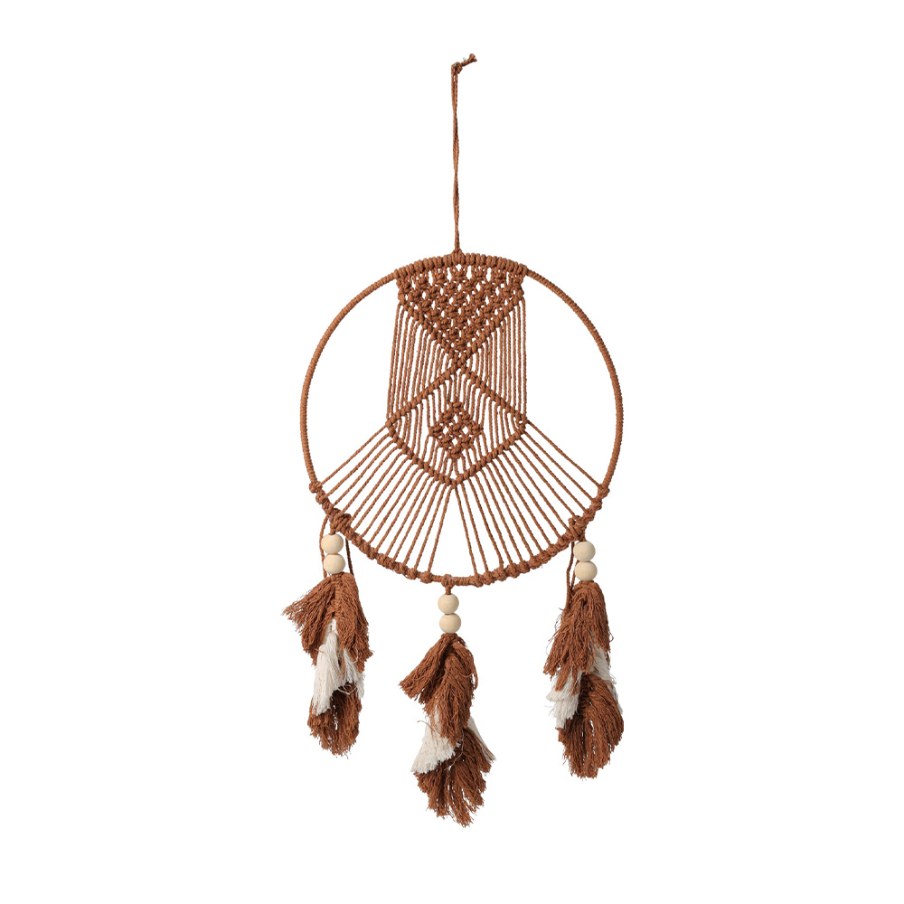 Adorno atrapasueño 65 cm café plumas de algodón