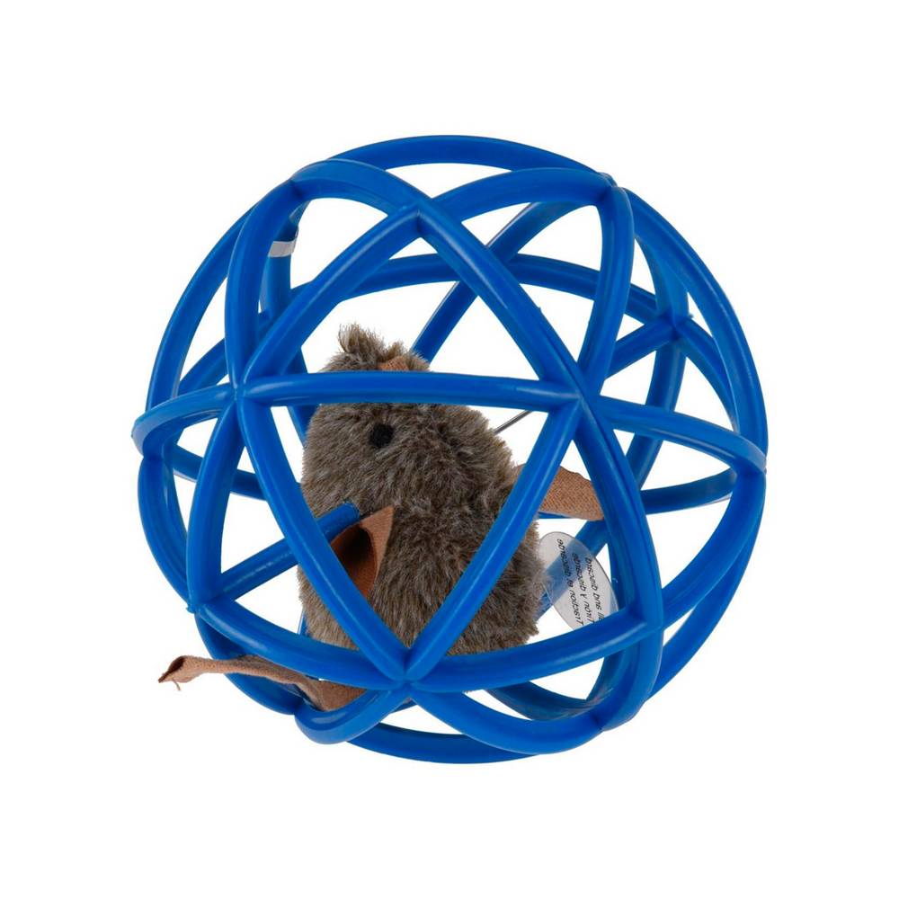 Juguete para gato bola con raton 11 cm azul