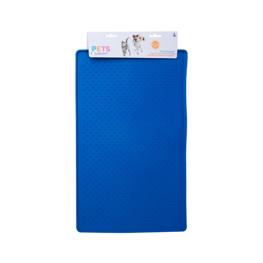 Alfombra plastica para plato de mascotas 48x30 cm azul