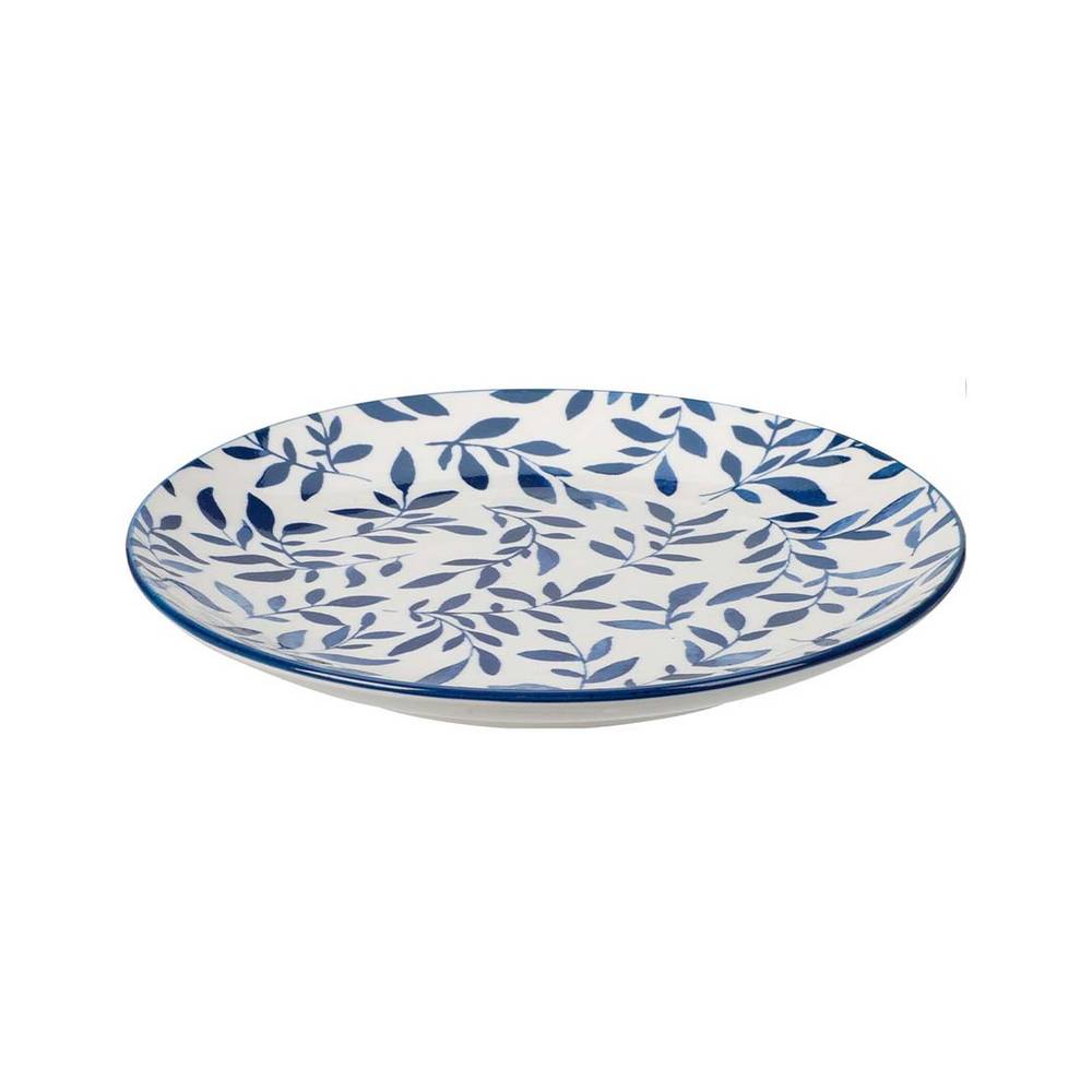 Plato de porcelana 20 cm blanco con hojas azules