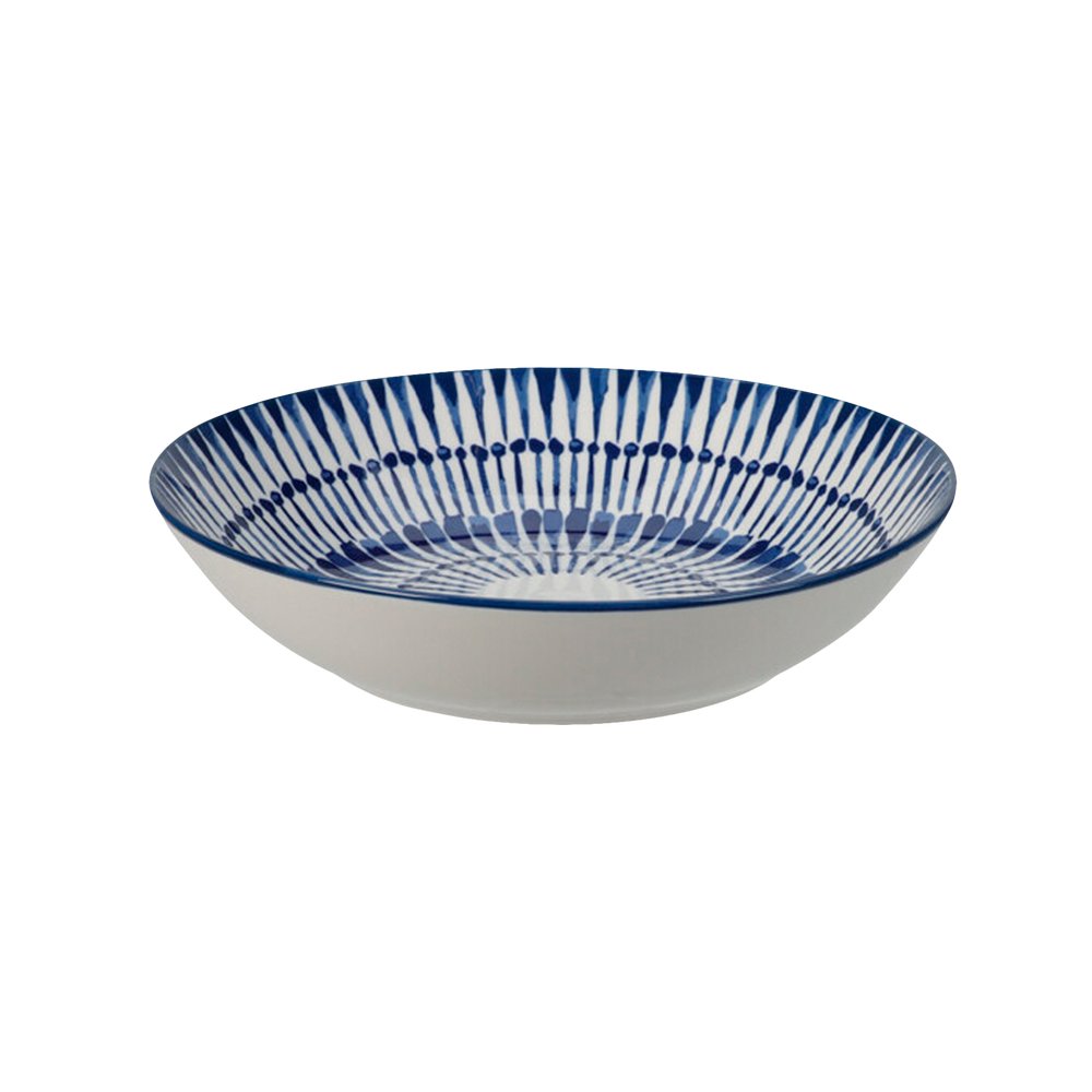Plato ondo de porcelana 20 cm blanco con líneas azules