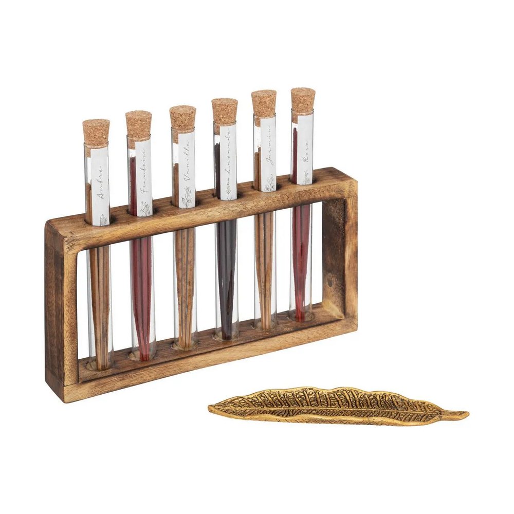 Estuche con aromas y porta incienso de metal namaste 8 piezas