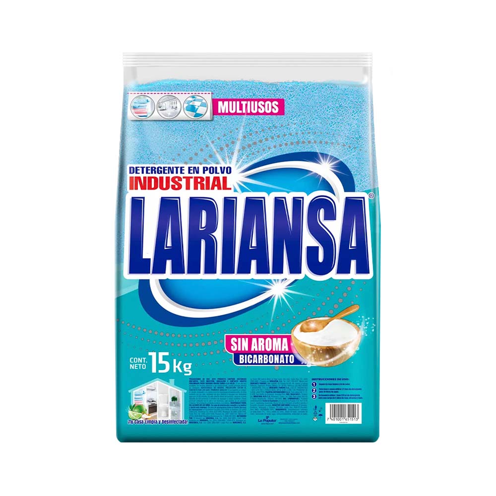 Detergente en polvo industrial lariansa sin aroma 15 kg