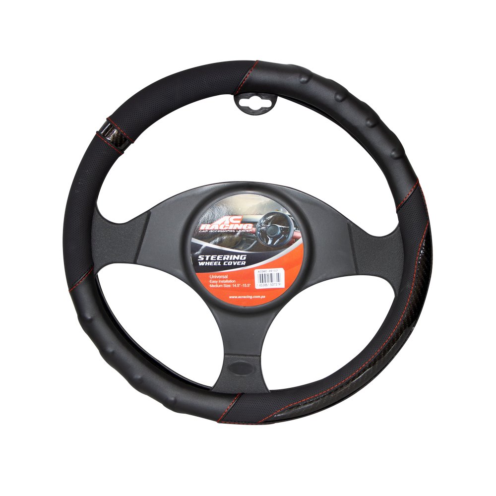 Forro para volante negro bordado rojo - m
