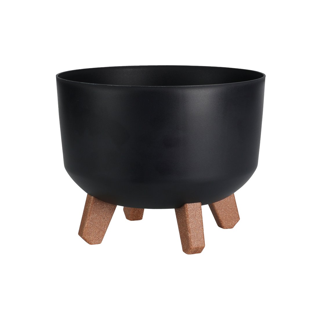 Maceta con patas de madera 23.8x18.7 cm negra dia surtido