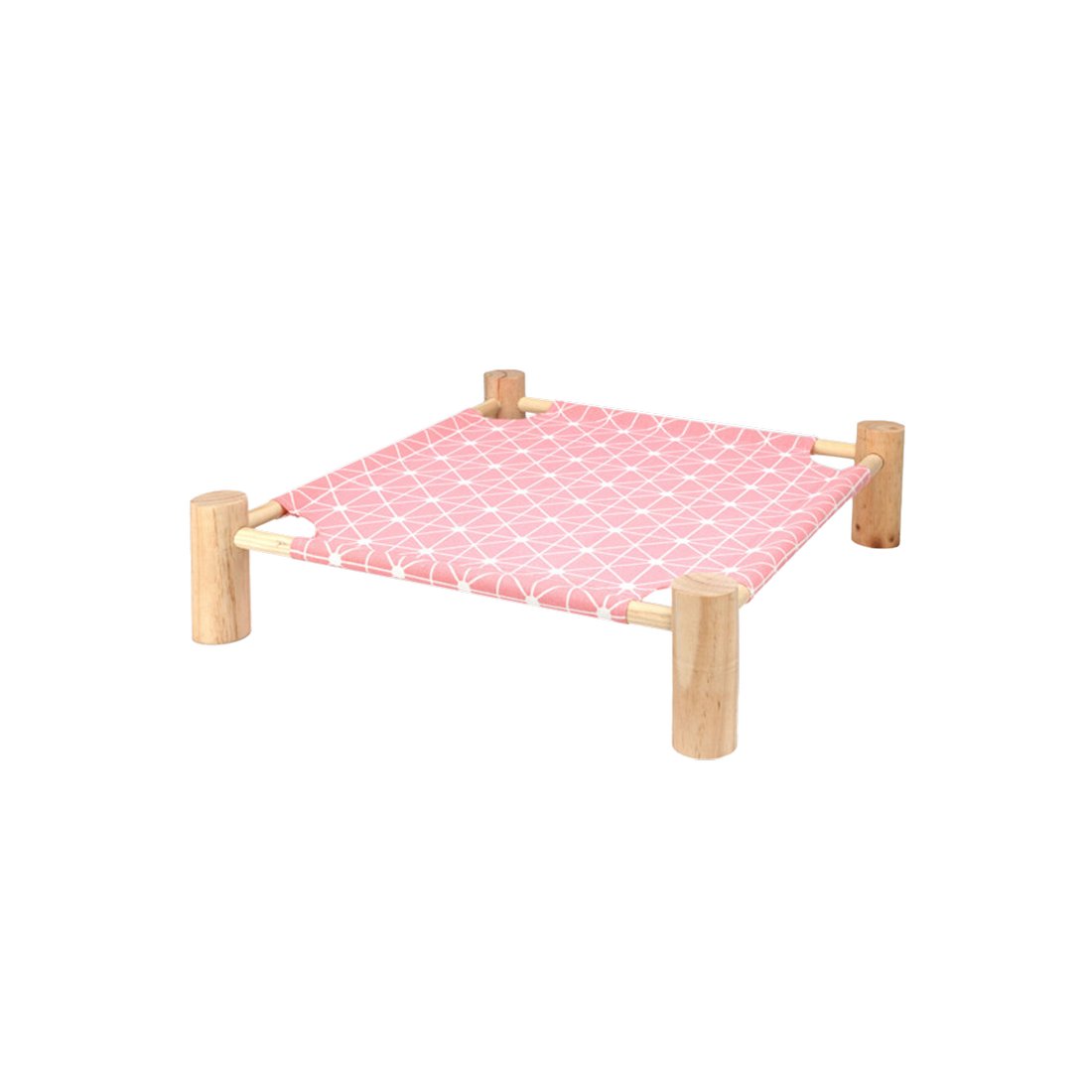 Cama para mascotas con patas de madera rosada