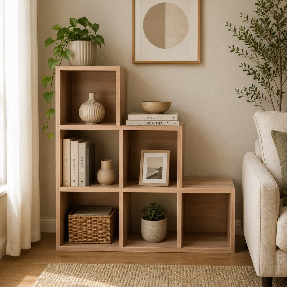 Estante escalonada mdf color beige 102 x 32 x 102 cm