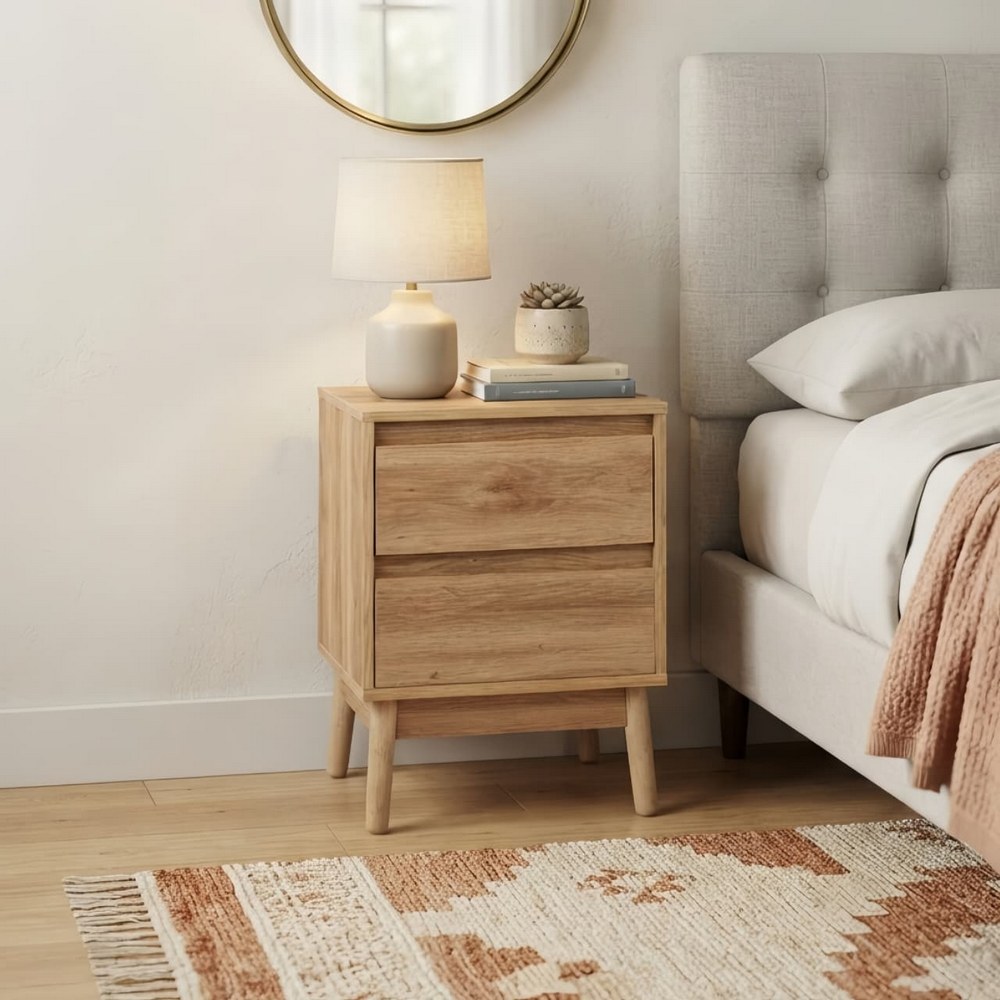 Mesa de noche de madera de 40 x 40 x 56 cm con 2 gavetas