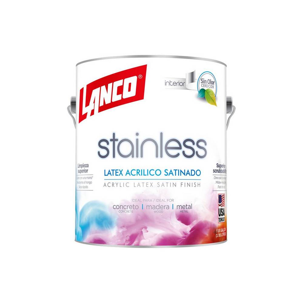 Pintura látex base pastel satín stainless 3.785 l (gal)